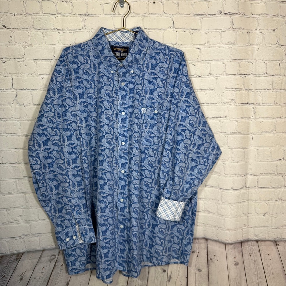 Wrangler George Strait Mens 3X Blue Paisley Western Button Down Shirt MGSB844